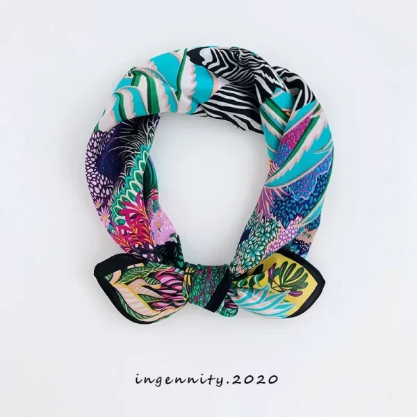 100% Real Silk Satin Printed Foulard Scarf