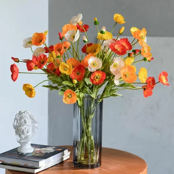 4-Head Artificial Poppy Flower Bouquet for Home/Office Decor