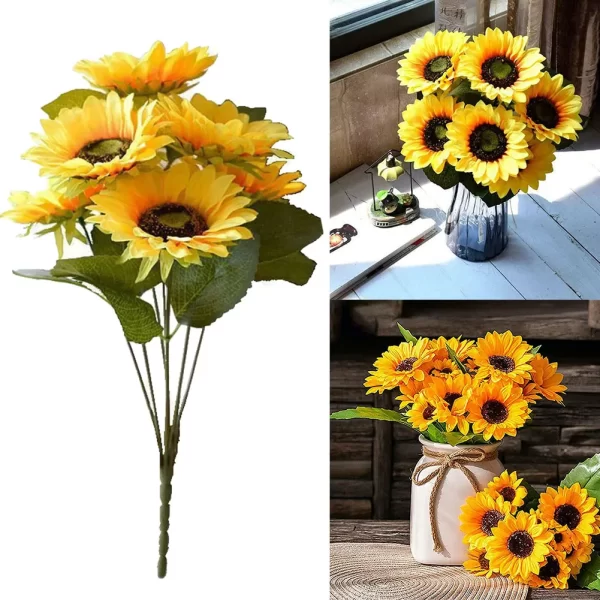 1 Bunch 7 Heads Artificial Sunflowers 29cm