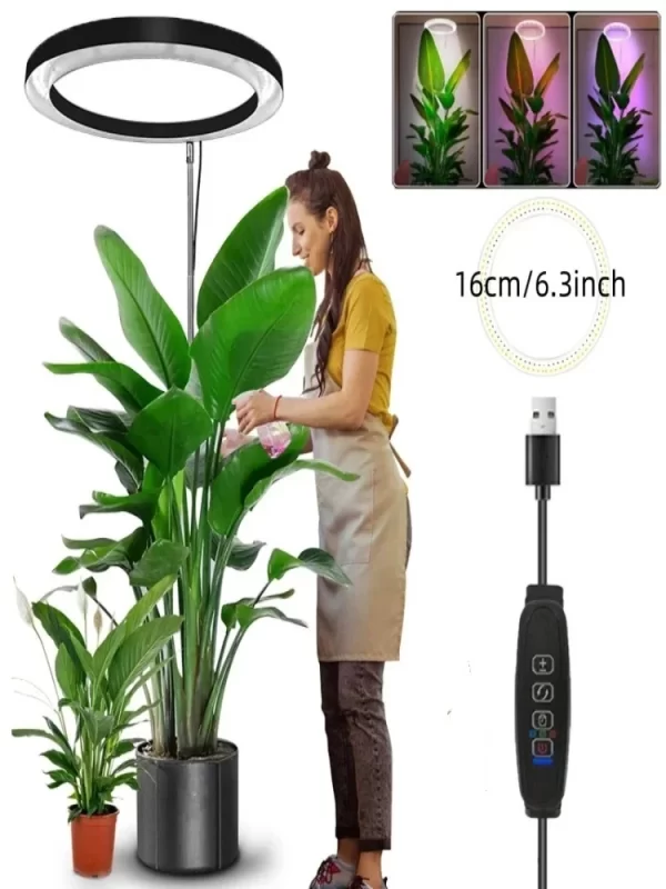 165cm Height Adjustable LED Ring Grow Light with USB