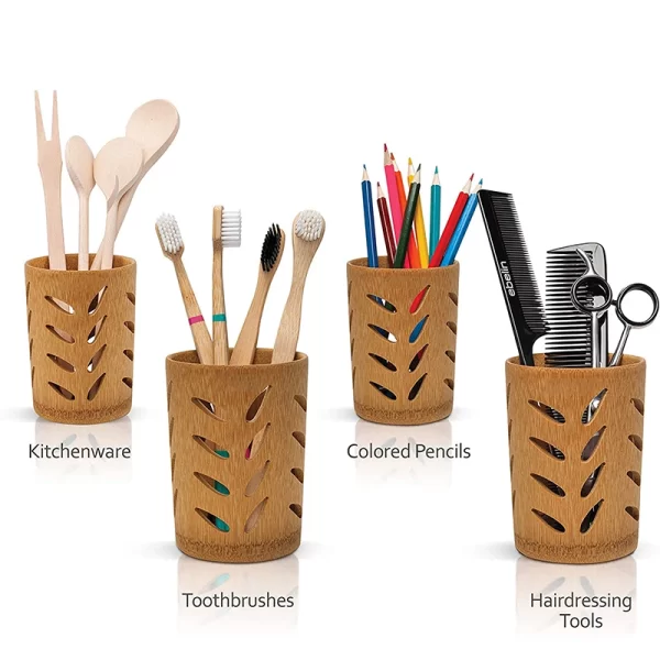 Bamboo Toothbrush/Utensil Holder with Drainage