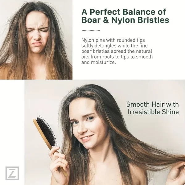 Natural Boar Bristle Hair Brush with Bamboo Handle