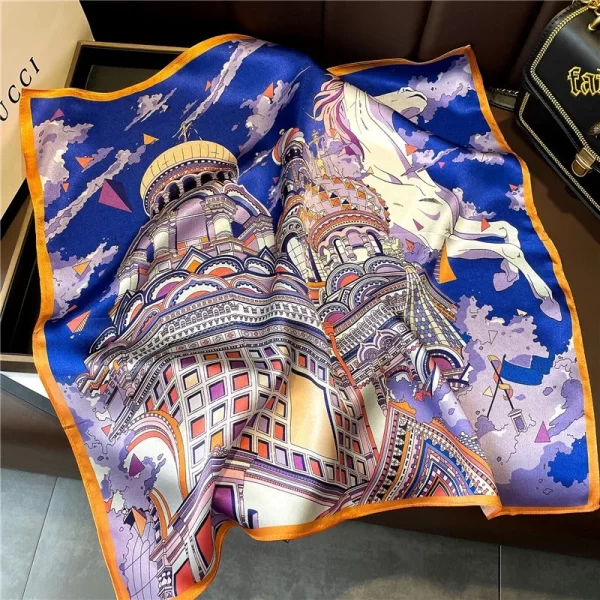 100% Real Silk Satin Printed Foulard Scarf