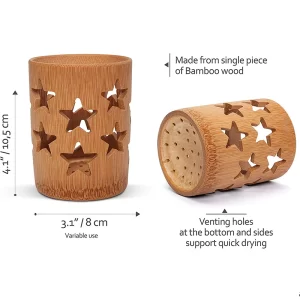 Bamboo Toothbrush/Utensil Holder with Drainage