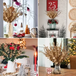 20PCS Artificial Eucalyptus Stems Gold Leaves artificial and dried flora