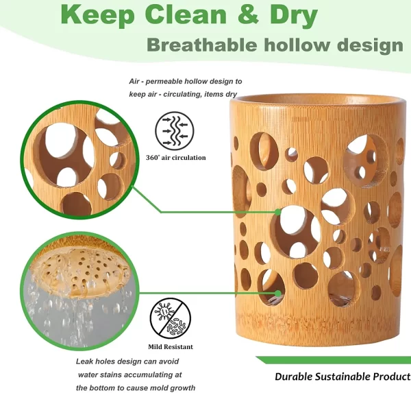 Bamboo Toothbrush/Utensil Holder with Drainage