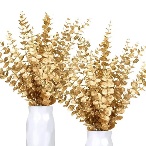 20PCS Artificial Eucalyptus Stems Gold Leaves