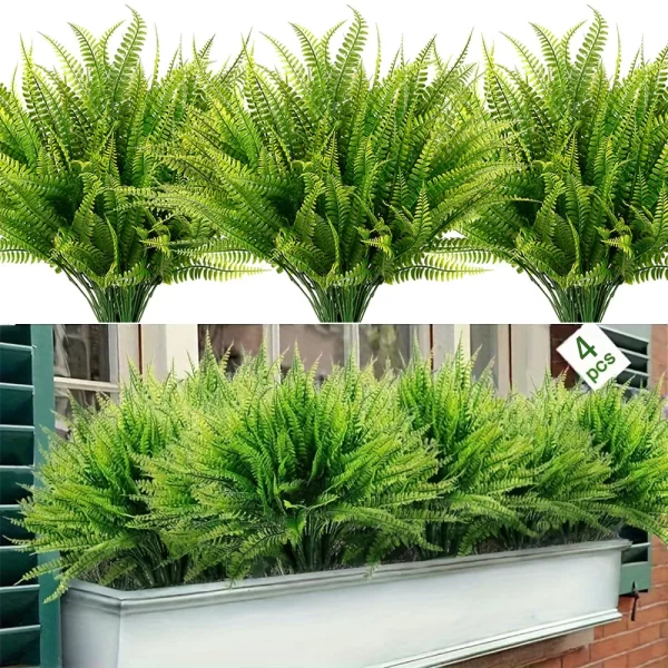 4 Bundles UV Resistant Artificial Boston Ferns Bushes