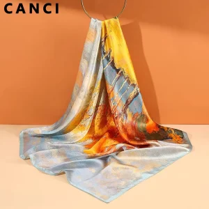 100% Pure Mulberry Square Print Silk Scarf 53cm