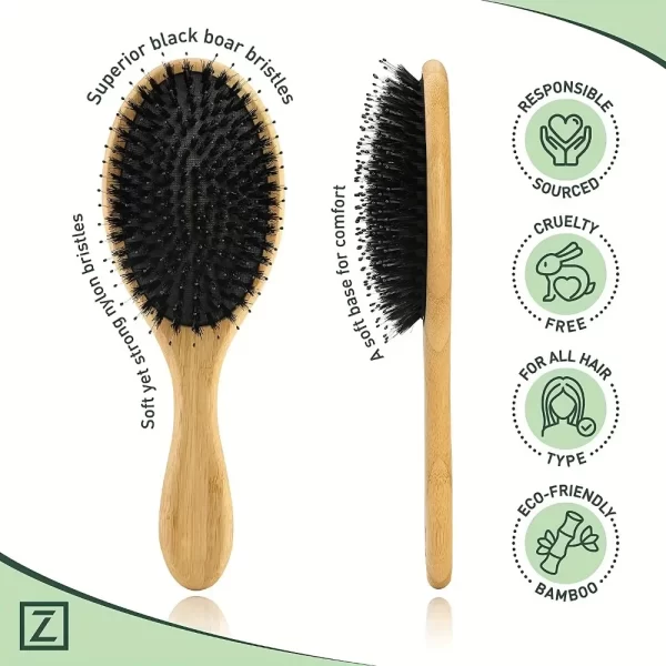 Natural Boar Bristle Hair Brush with Bamboo Handle