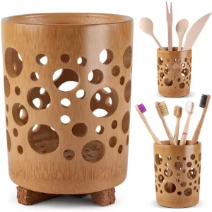 Bamboo Toothbrush/Utensil Holder with Drainage