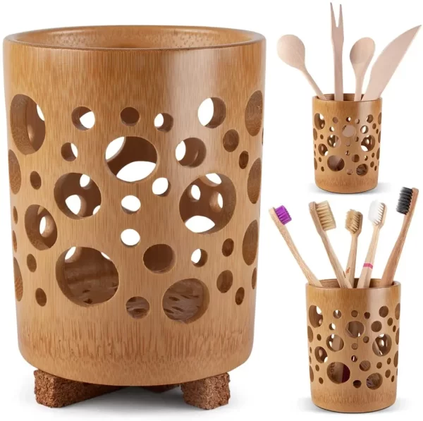 Bamboo Toothbrush/Utensil Holder with Drainage