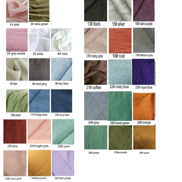 100% Stone-Washed French Pure Linen Bed Sheets colour chart