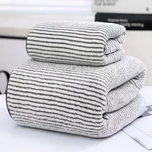 Quick-Drying Bamboo Striped Bath and Hand Towel Set