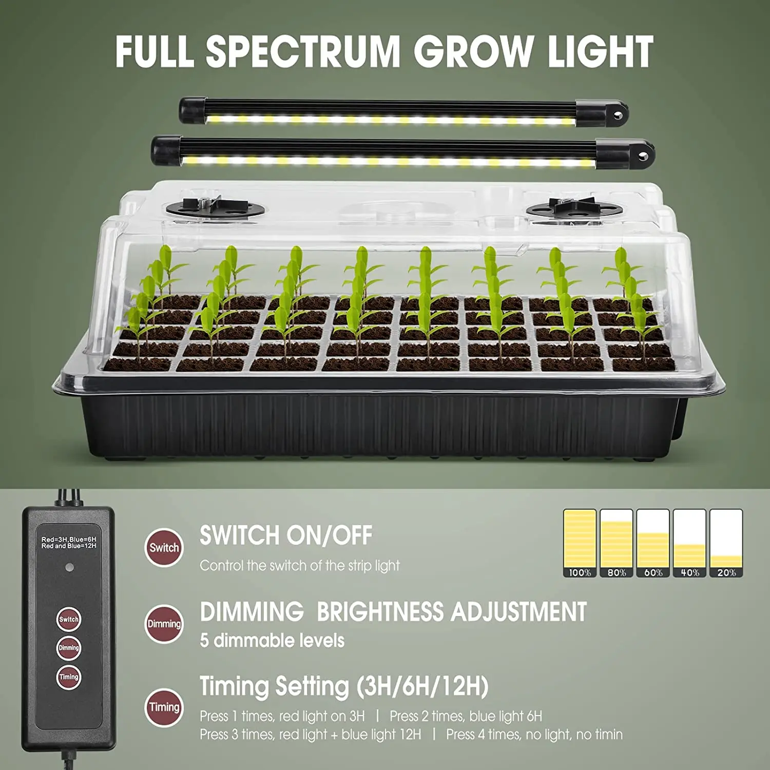 Seed Starter Tray with 2 Long Strip Grow Lights