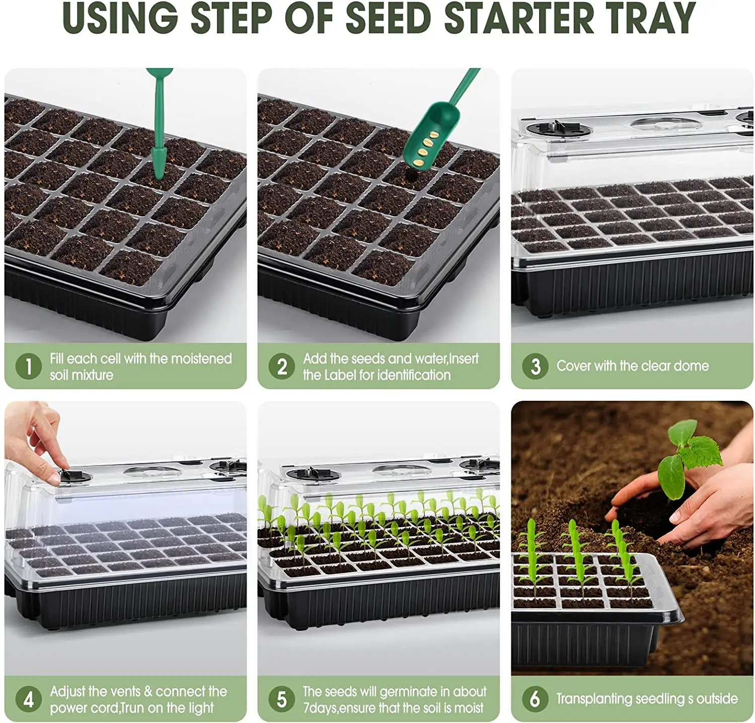 Seed Starter Tray with 2 Long Strip Grow Lights