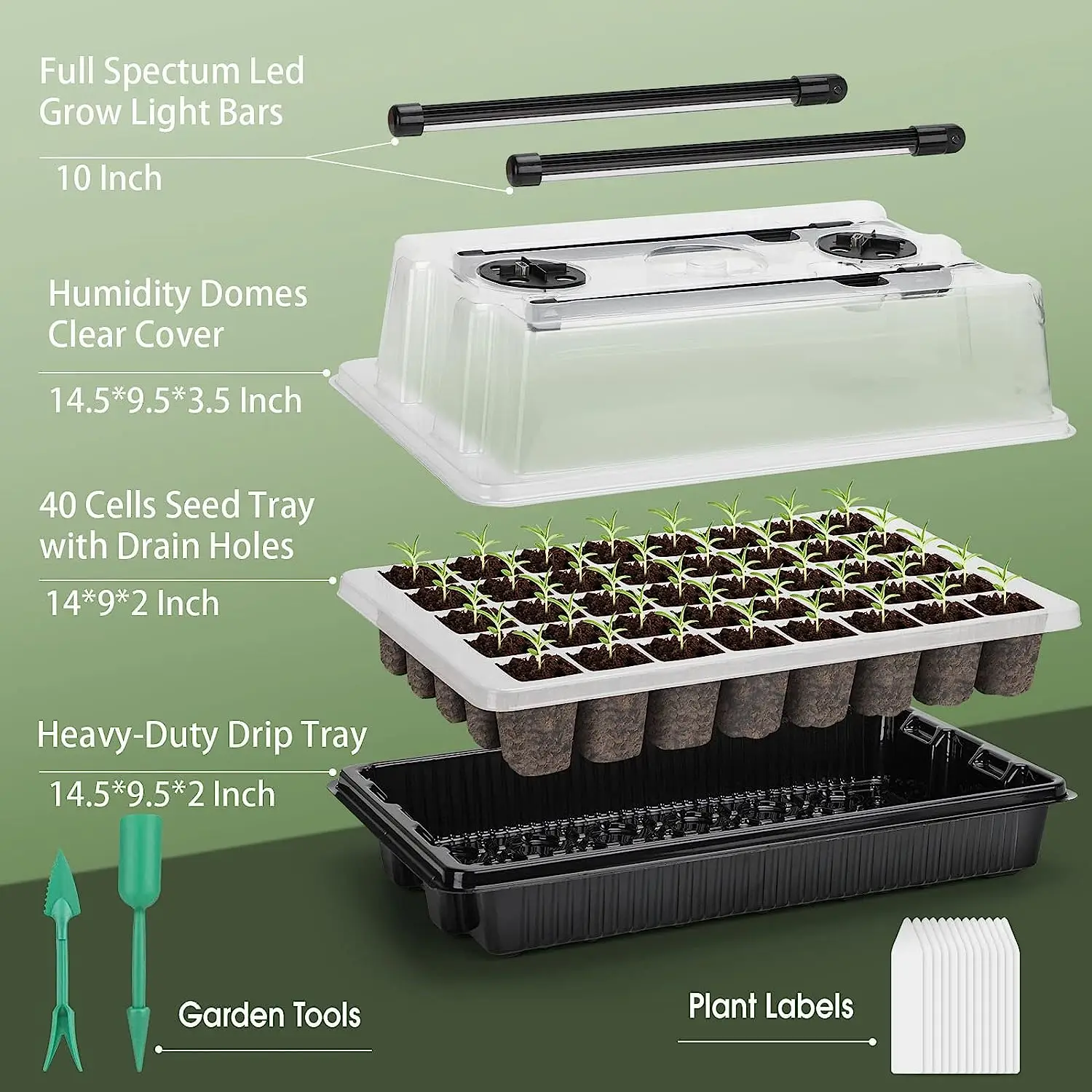 Seed Starter Tray with 2 Long Strip Grow Lights