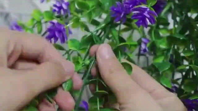 Artificial Hanging Vines with Purple Flowers & Green Leaves