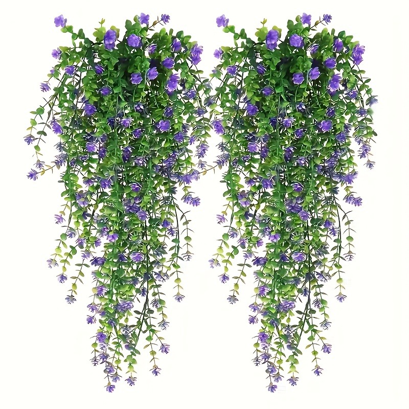 Artificial Hanging Vines with Purple Flowers & Green Leaves