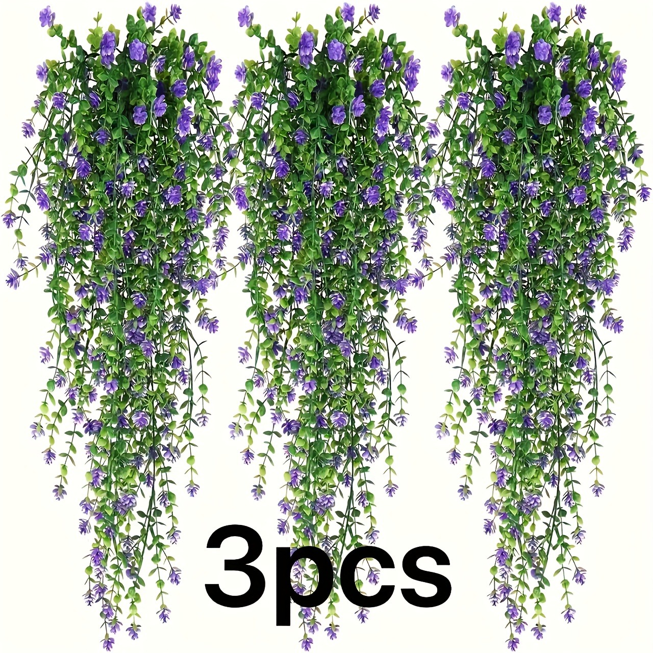 Artificial Hanging Vines with Purple Flowers & Green Leaves