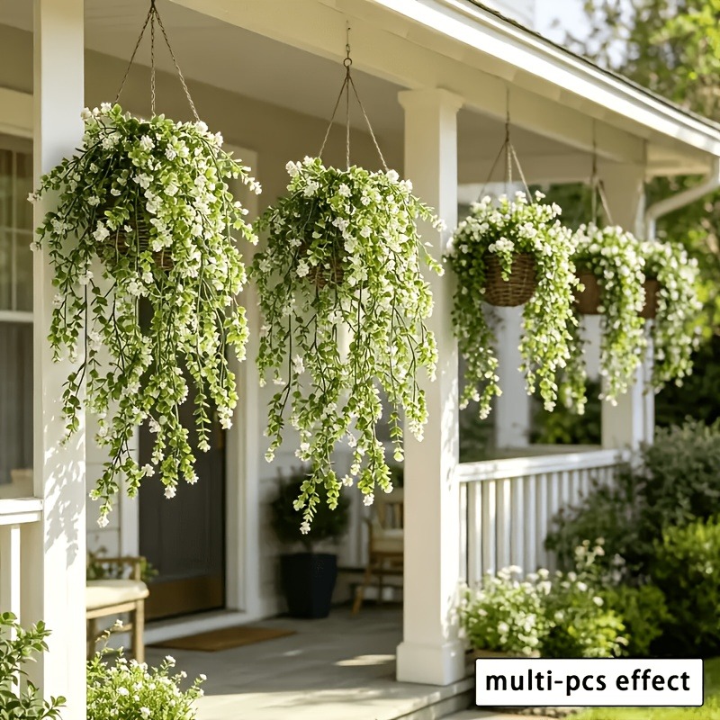Simulated White Camellia Ivy Hanging Plants 8pcs