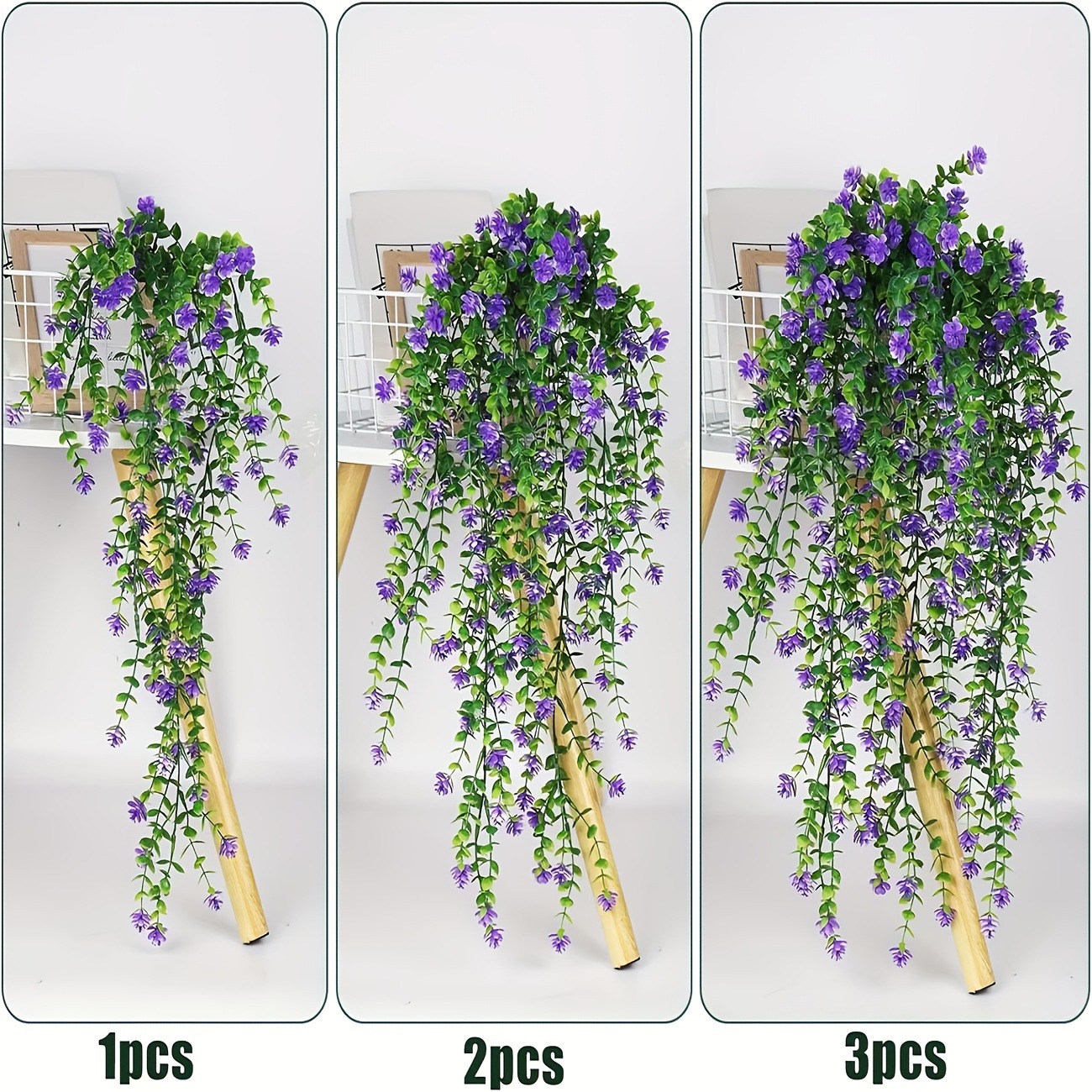 Artificial Hanging Vines with Purple Flowers & Green Leaves