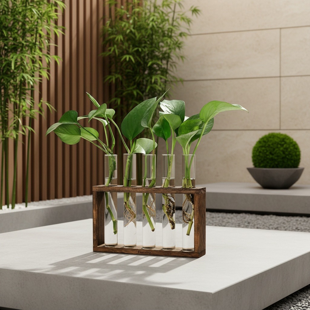 Glass Plant Container with Wooden Stand